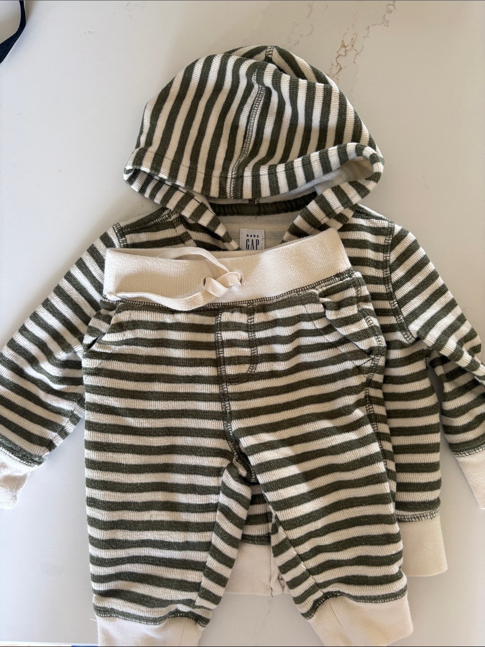 GAP Olive Green and Cream Striped Hoodie & Pants Set